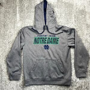 Notre Dame Fighting Irish Hoodie Sweatshirt Mens Medium Grey Drawstring Champion